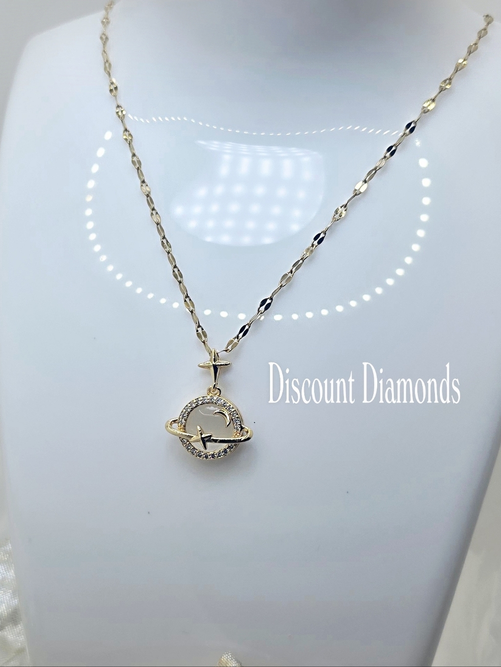 Star and Planet Necklace Pendant 18K Bright Yellow Gold on Titanium